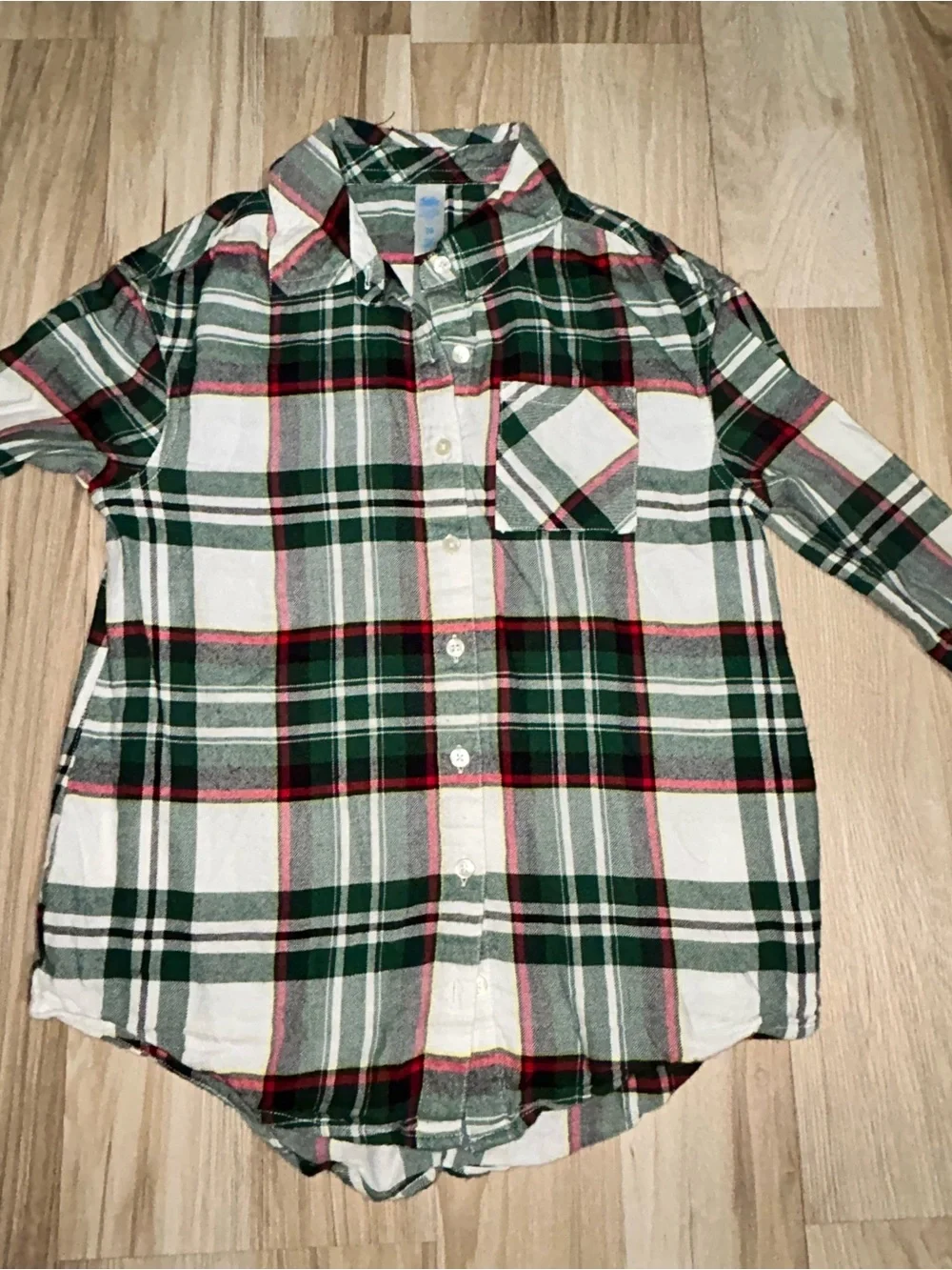 Justice Green & White Plaid Button-Down Shirt with Red Accents